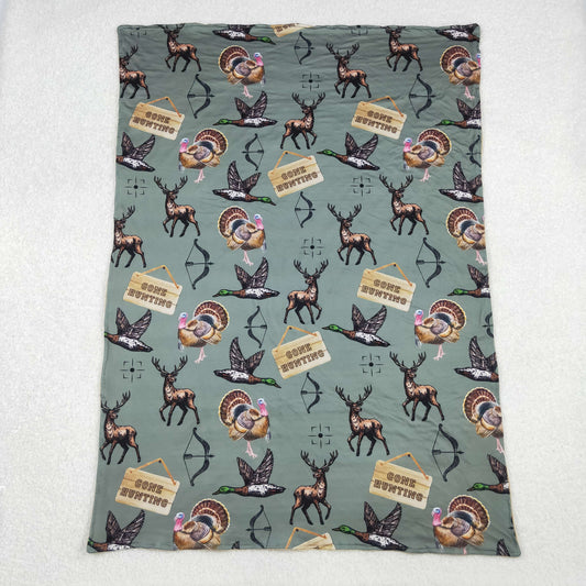 BL0151  Gone Hunting Turkey Duck Deer 29-43 inches Green Baby Blankets Wholesale 202510 RTS