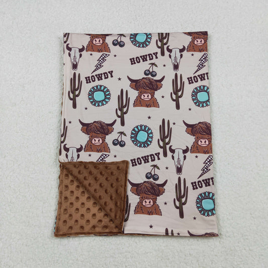 BL0153 howdy Gem Cactus Alpine Cow Head Brown Baby Blanket  29*43 inches