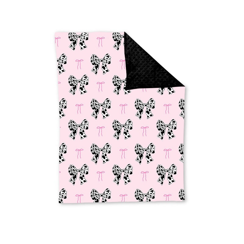 Preorder BL0157 Cow print bow pattern powder black baby blanket high quality wholesale