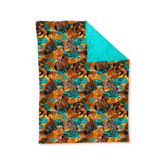 Preorder BL0163 Riding gem brown blue baby blanket