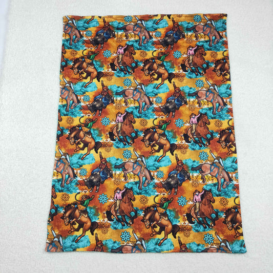 BL0163 Riding gem brown blue baby blanket 202511 RTS