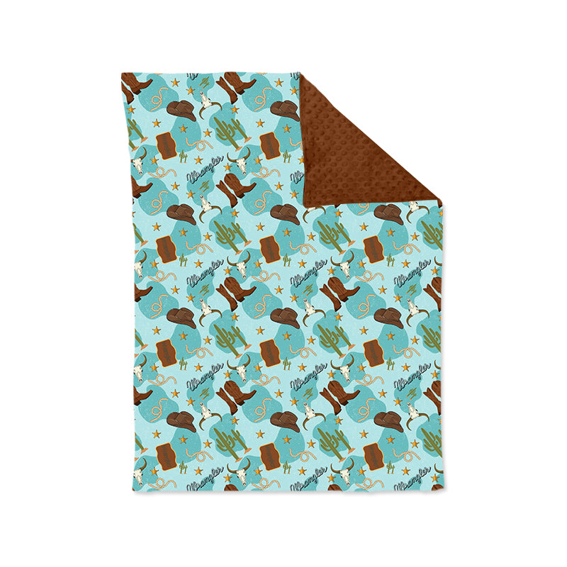 Preorder BL0175 Cow head cactus cowboy hat boots brown blue baby blanket