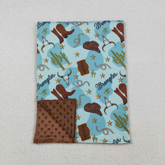 BL0175 Cow Head Cactus Cowboy Hat Boots Brown Blue Baby Blanket 29-43 inches 202510 RTS
