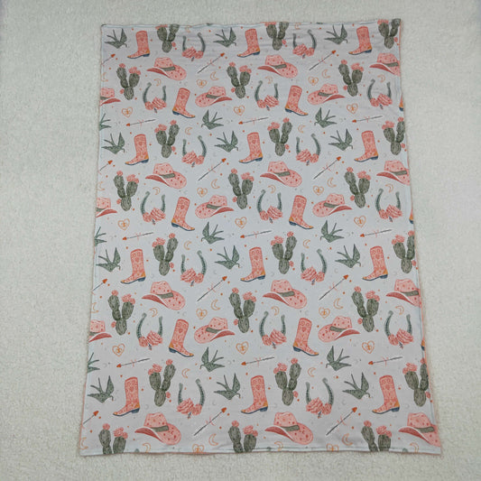 BL0177 Cactus Cowboy Hat Boots Pink Green Baby Blanket 29-43 inches 202510 RTS