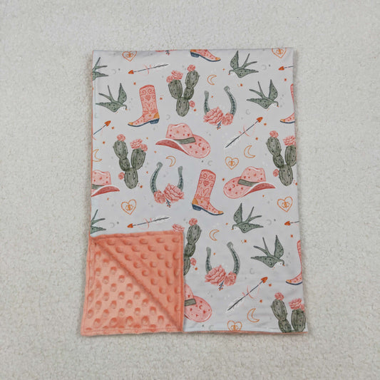 BL0177 Cactus Cowboy Hat Boots Pink Green Baby Blanket 29-43 inches 202510 RTS