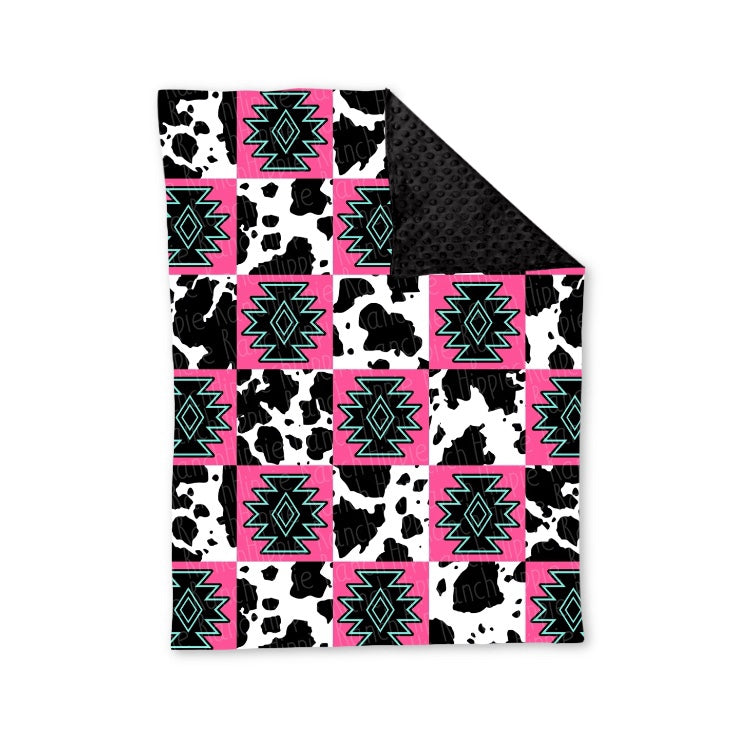 Preorder BL0178 Geometric cow print black baby blanket