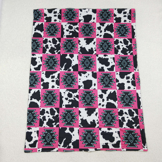 BL0178 Geometric Cow Print Black Pink Baby Blanket 29-43 inches 202510 RTS