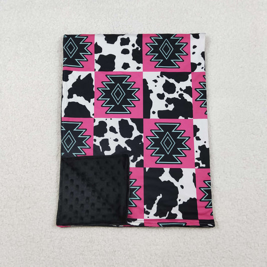 BL0178 Geometric Cow Print Black Pink Baby Blanket 29-43 inches 202510 RTS