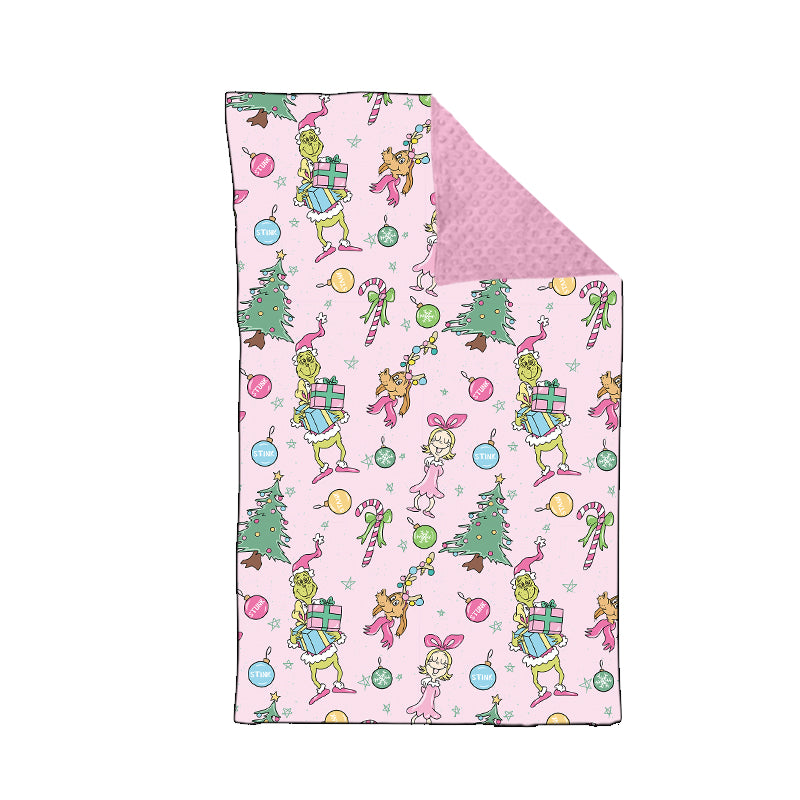 Preorder BL0181 grinch Christmas Tree Girl Pink Baby blanket High quality