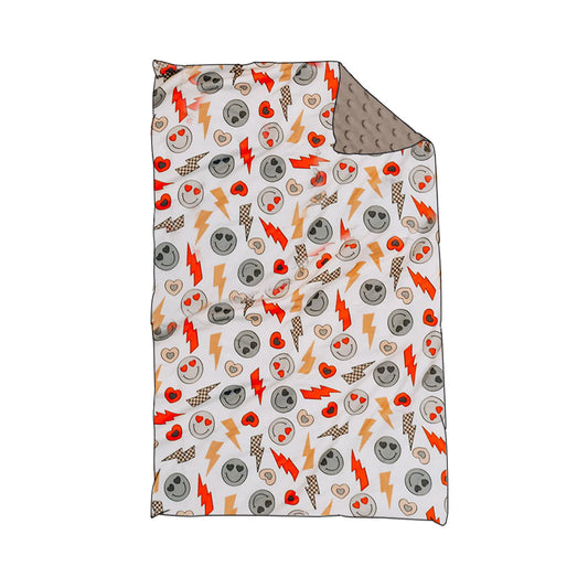 Preorder BL0182 Smiley face Lightning Heart gray baby blanket