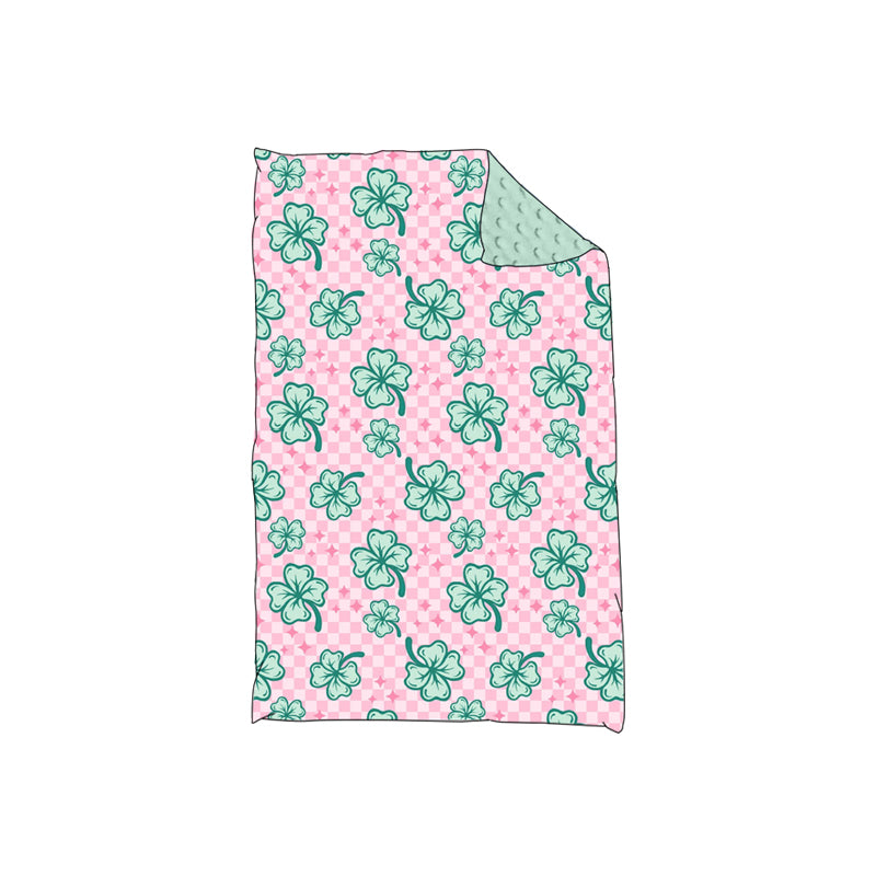 Preorder BL0184 Four-leaf clover pink plaid green baby blanket