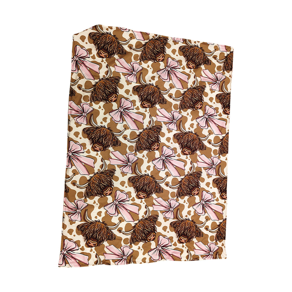 BL0204 Alpine Bull Head Pink Bow Cow Pattern High Quality Keep Warm Baby Blankets 29-43 inches 202505 RTS Local Warehouse