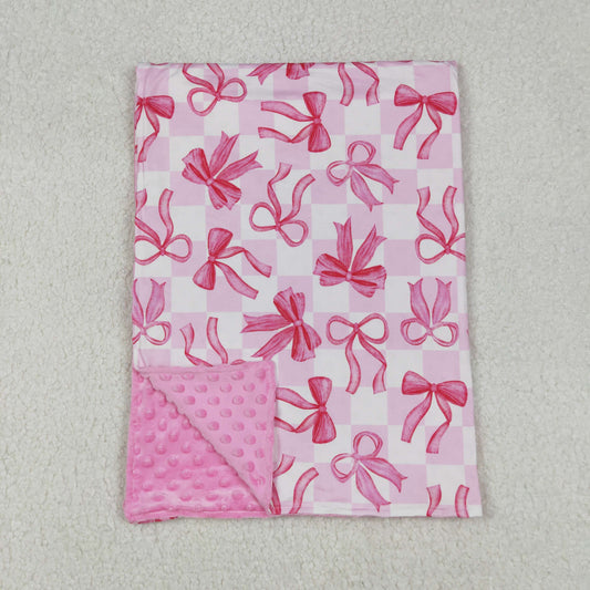 BL0206  Pink Plaid Bows 29-43 inches Baby Blankets 202506 RTS