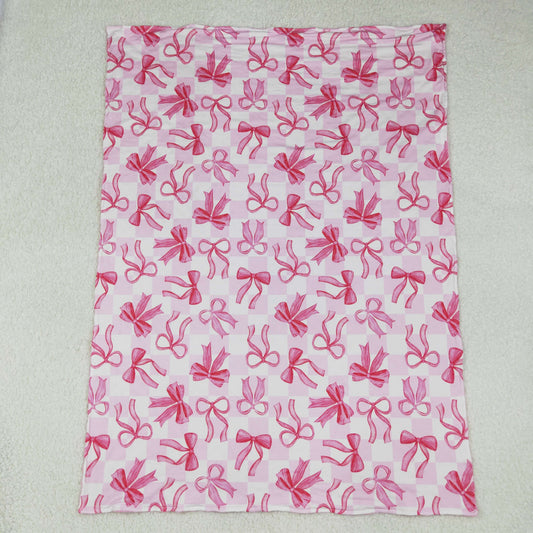 BL0206  Pink Plaid Bows 29-43 inches Baby Blankets 202506 RTS