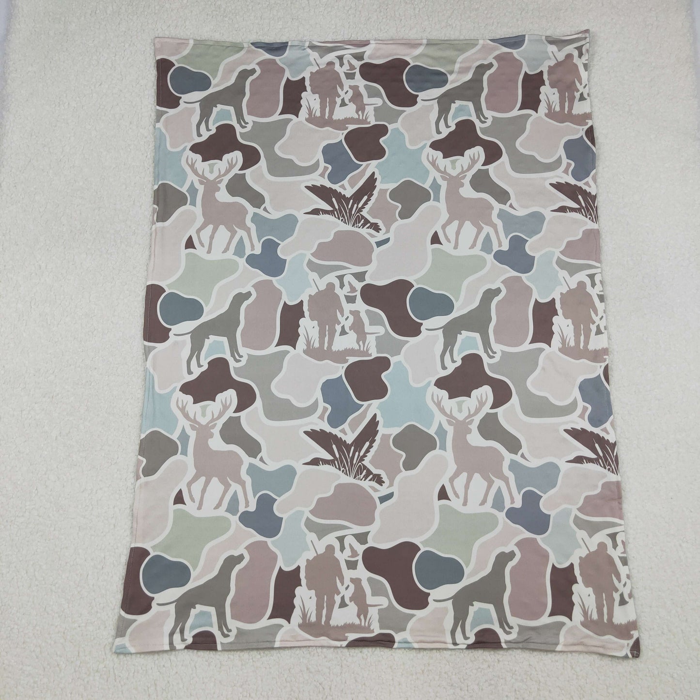 BL0212 Puppy Deer Duck Hunting Camo Blue Baby Blankets 29-43 inches  202509 RTS