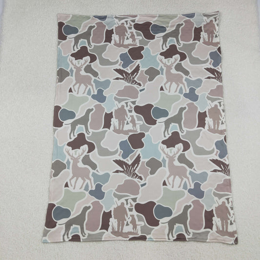 BL0212 Puppy Deer Duck Hunting Camo Blue Baby Blankets 29-43 inches  202509 RTS