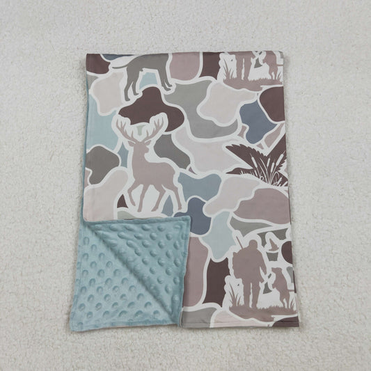 BL0212 Puppy Deer Duck Hunting Camo Blue Baby Blankets 29-43 inches  202509 RTS