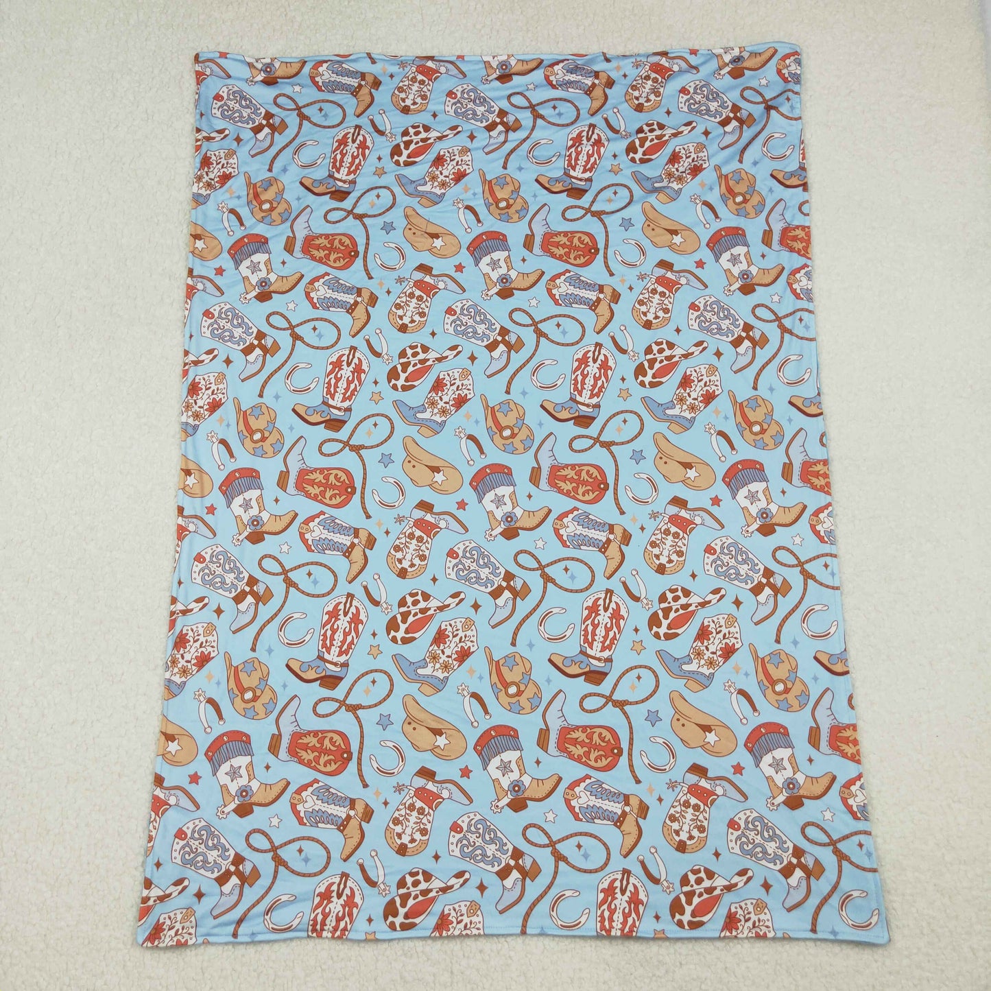 BL0214 Cowboy Boots Hat Blue Baby Blankets 29-43 inches  202510 RTS