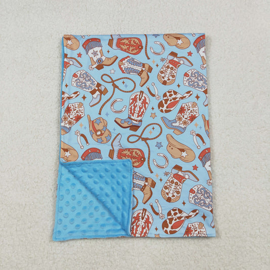 BL0214 Cowboy Boots Hat Blue Baby Blankets 29-43 inches  202510 RTS