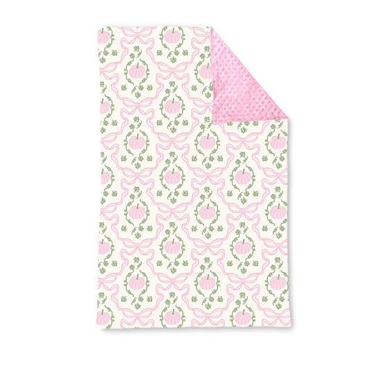 Preorder BL0215 Pumpkin Bows Pink Baby Blankets 29-43 inches  202508