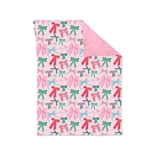 Preorder BL0217 Bows Pattern Pink Baby Blankets 29-43 inches  202508