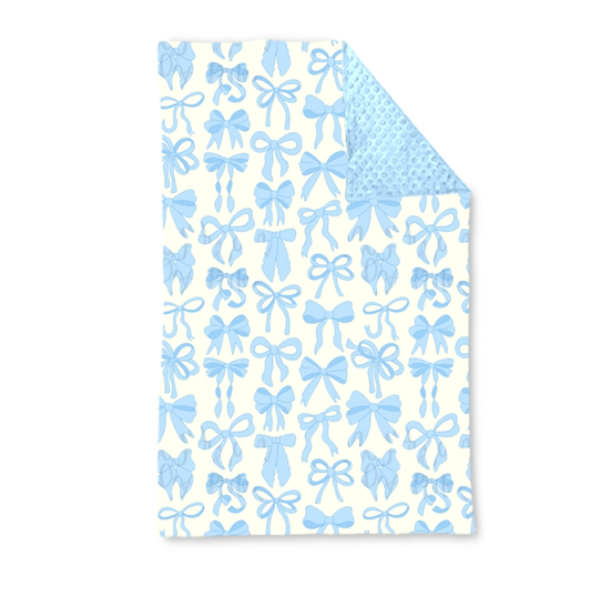 Preorder BL0224 Bows Pattern Blue Baby Blankets 29-43 inches  202508
