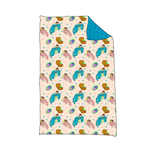 MOQ 5 Preorder BL0230 Dragon Tales Cartoon Dinosaur Blue Baby Blanket 29-43 inches  202510