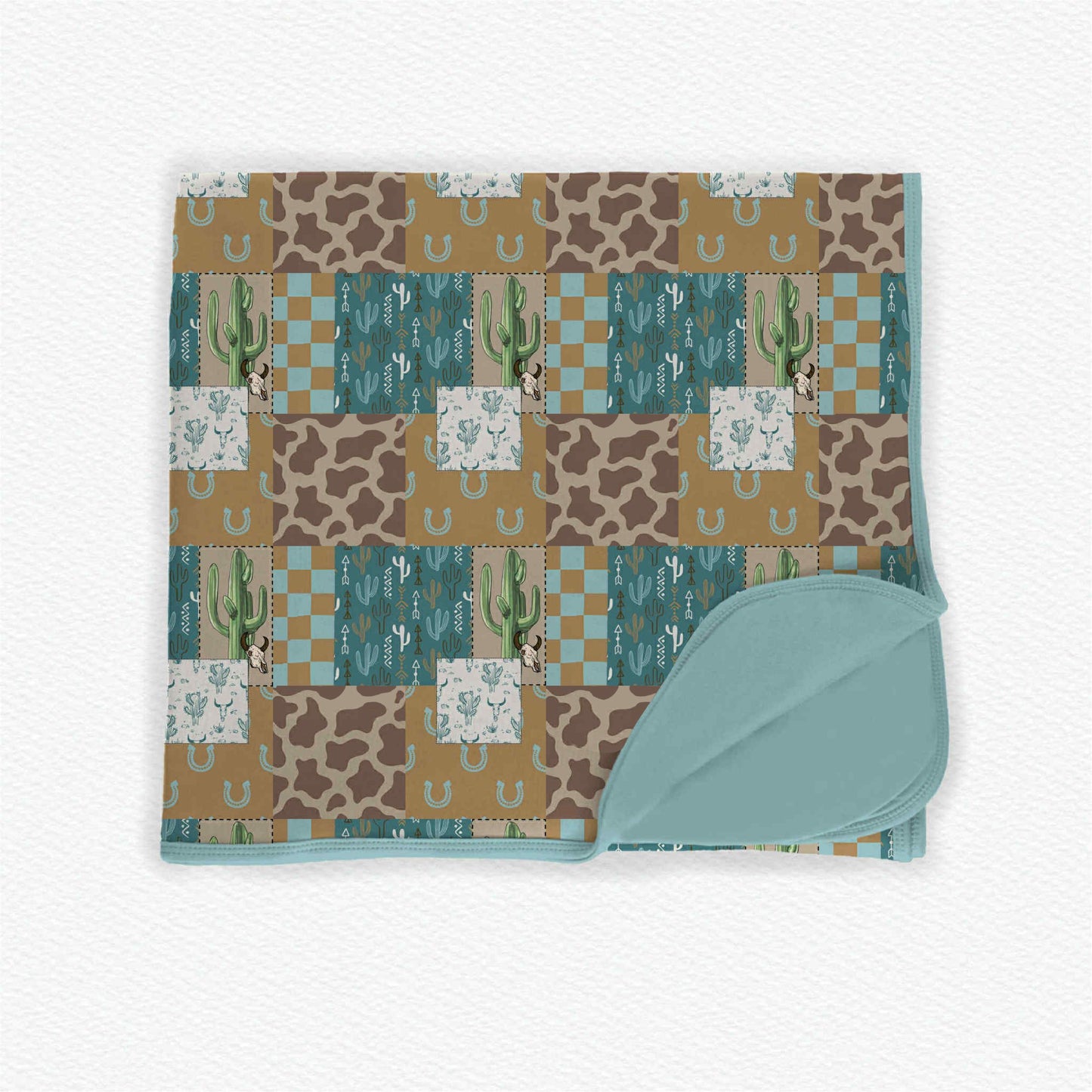 MOQ 5 PCS Preorder BL0236 Highland Cow Cactus Plaid Blue Green Brown Baby Blanket 29-43 inches  202511