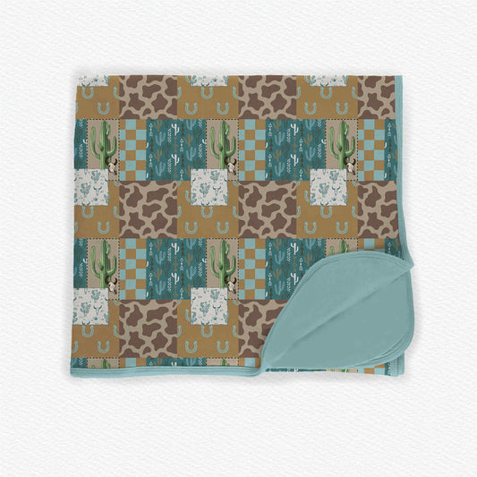 MOQ 5 PCS Preorder BL0236 Highland Cow Cactus Plaid Blue Green Brown Baby Blanket 29-43 inches  202511