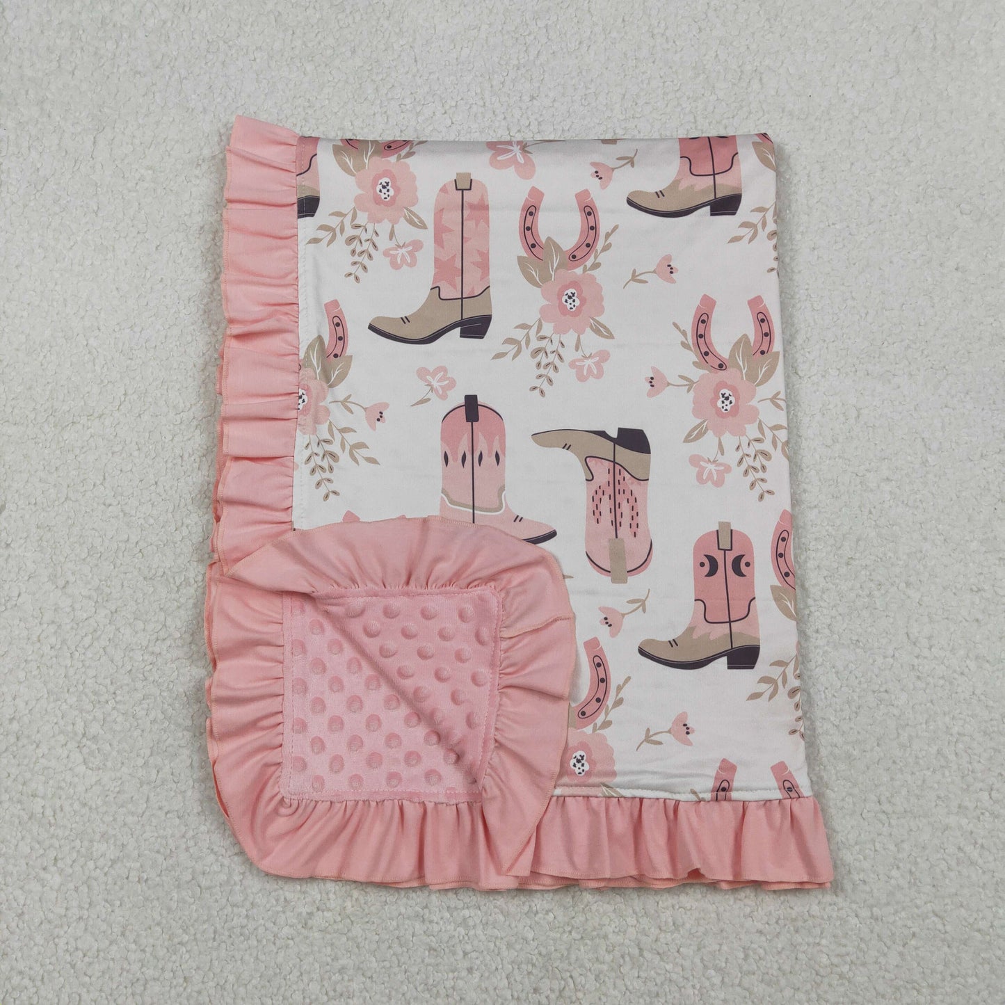 BL0246 Flower Boots Pink Baby Blanket 29-43 inches  202601 RTS