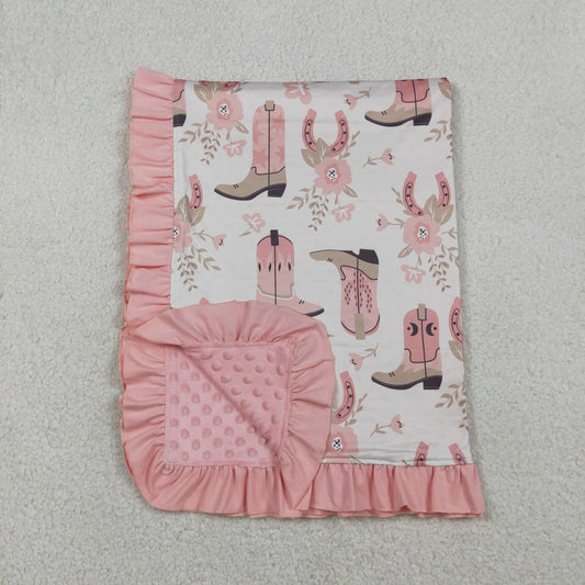 BL0246 Flower Boots Pink Baby Blanket 29-43 inches  202601 RTS