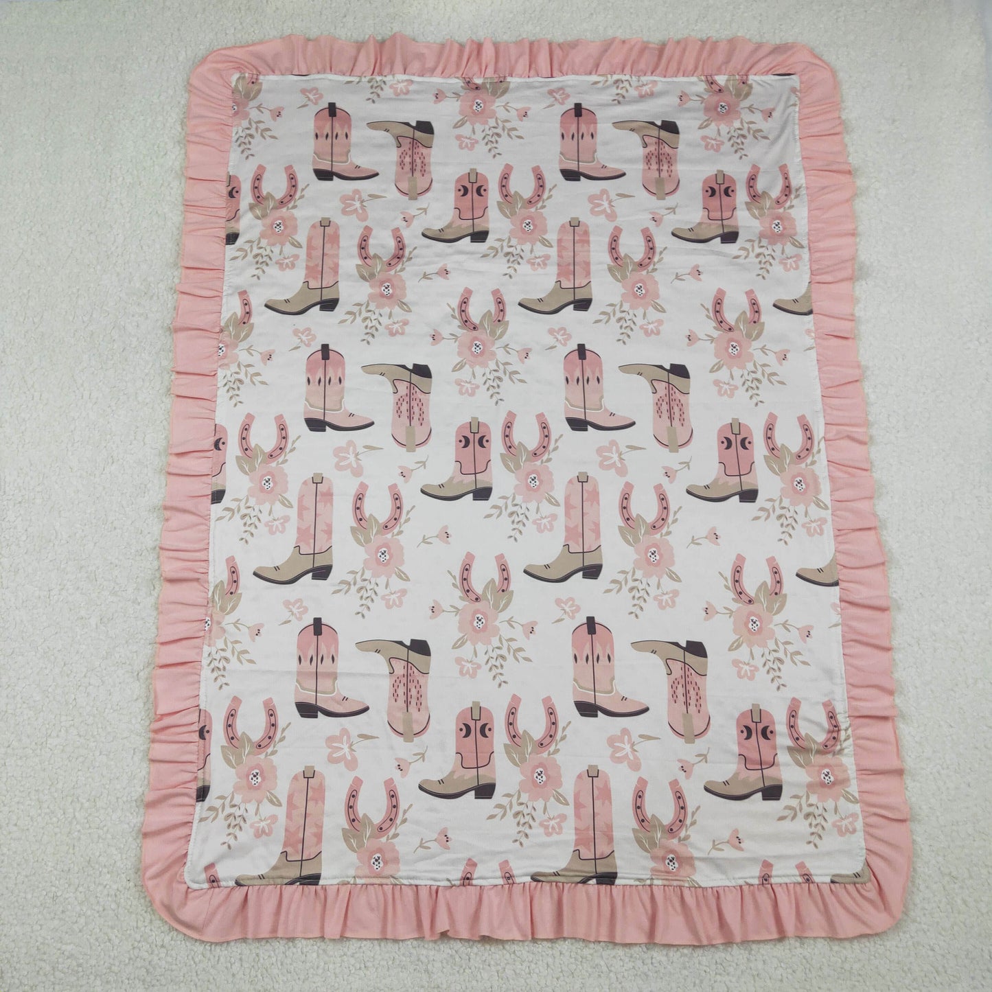 BL0246 Flower Boots Pink Baby Blanket 29-43 inches  202601 RTS