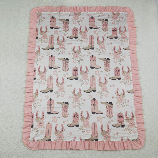 BL0246 Flower Boots Pink Baby Blanket 29-43 inches  202601 RTS