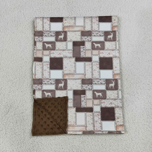 BL0249 Puppy Deer Hunting Plaid Brown Baby Blanket 29-43 inches 202607 RTS