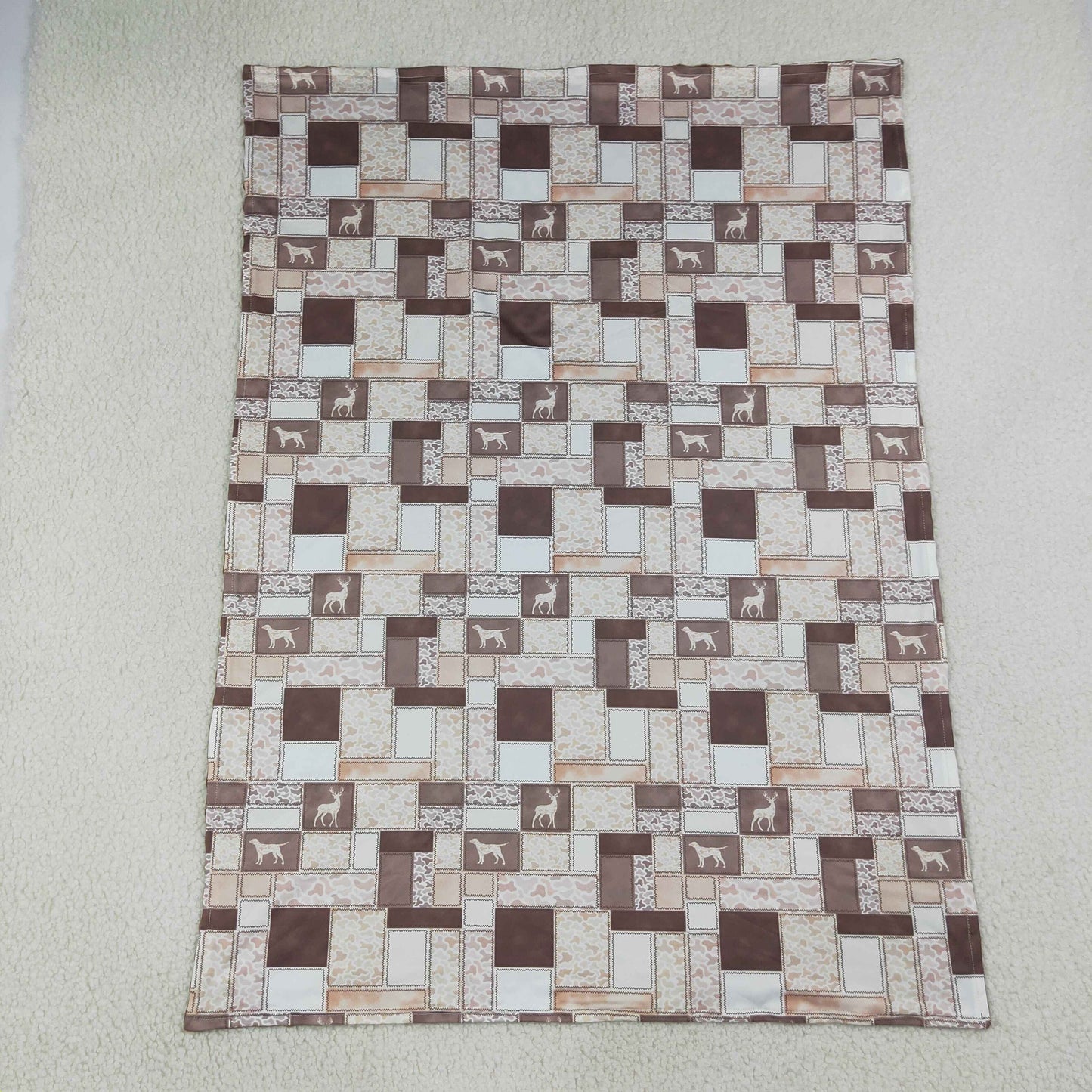 BL0249 Puppy Deer Hunting Plaid Brown Baby Blanket 29-43 inches 202607 RTS