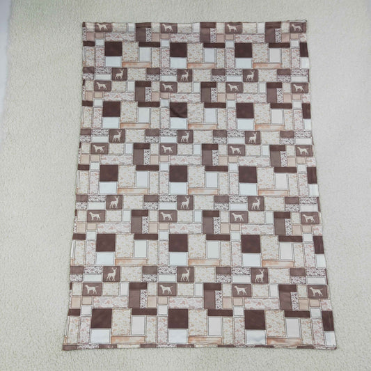 BL0249 Puppy Deer Hunting Plaid Brown Baby Blanket 29-43 inches 202607 RTS
