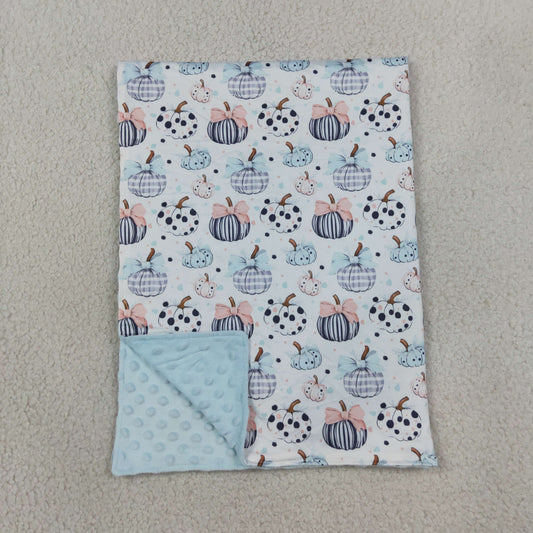 BL0253 Pumpkin Dots Bows Light Blue Baby Blanket 29-43 inches 202608 RTS