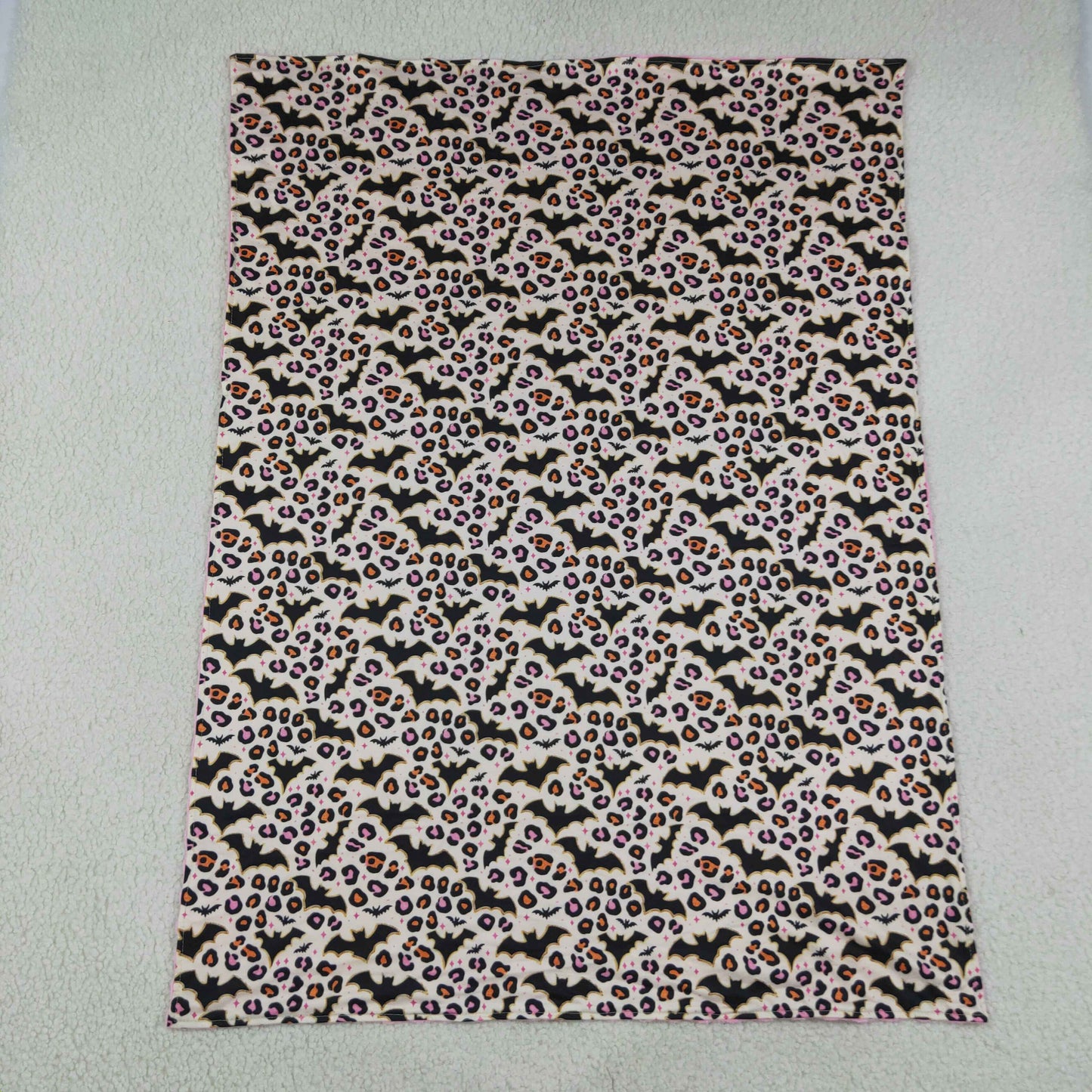 BL0254 Halloween Bats Leopard Pink Baby Blanket 29-43 inches 202608 RTS