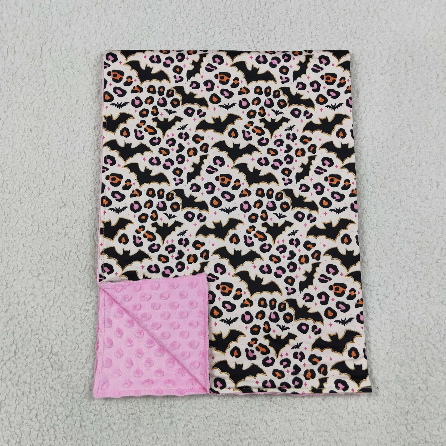 BL0254 Halloween Bats Leopard Pink Baby Blanket 29-43 inches 202608 RTS