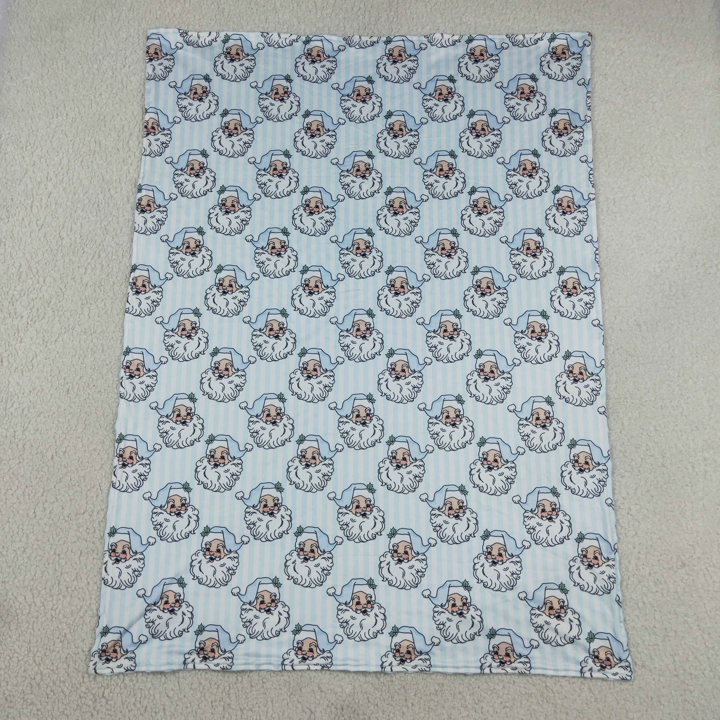 BL0256 Christmas Santa Claus Stripe Light Blue Baby Blanket 29-43 inches 202608 RTS