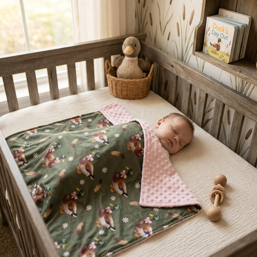BL0283 Mallard Ducks Pink Baby Newborn Blanket