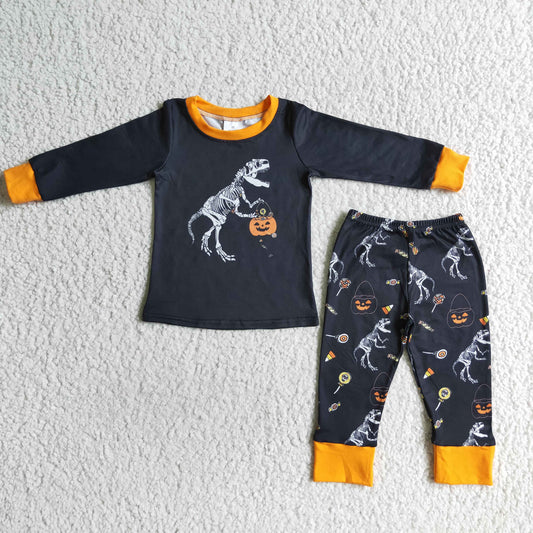 Clearance BLP0015 Boy Dinosaur Pumpkin long sleeve black pantsuit