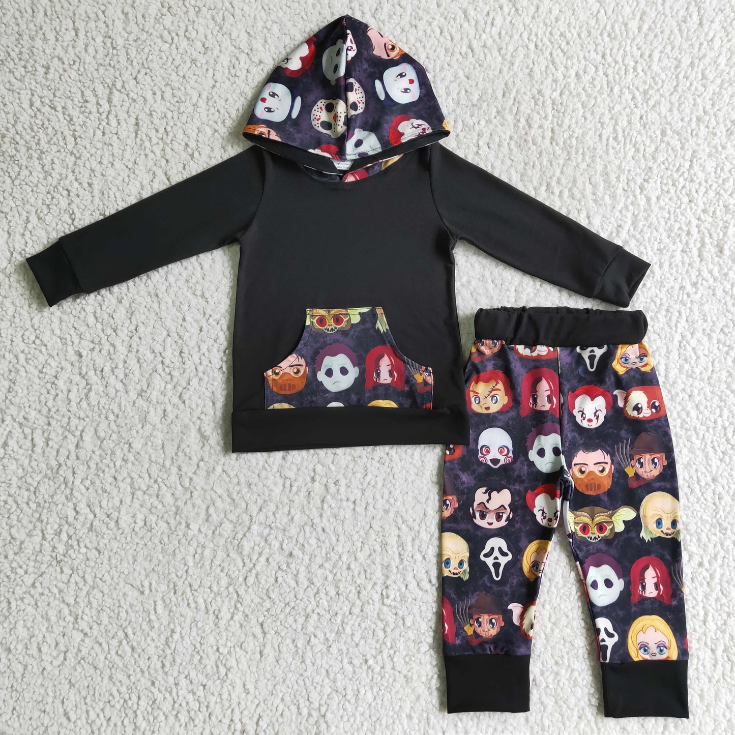 Clearance BLP0023 Cartoon character hooded pocket long sleeve pantsuit for boys