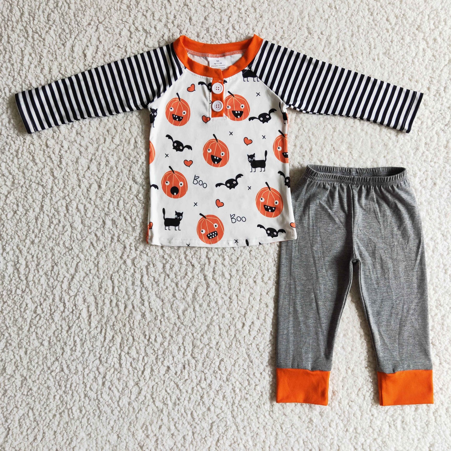 Clearance BLP0072 Boy Halloween Pumpkin Cat long sleeve pant set High quality