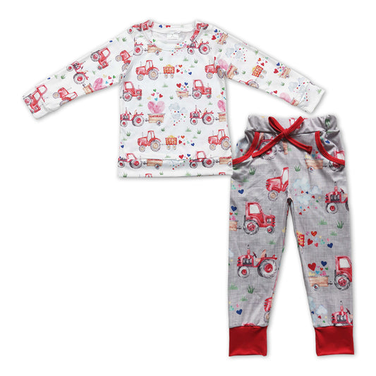 BLP0446  2pcs Valentine Love Farm Boys Long Sleeve Pants Outfits