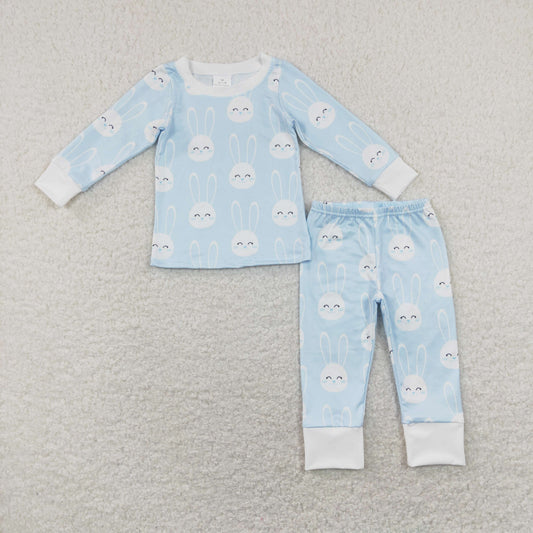 BLP0457 Easter Bunny Blue White Long Sleeve Pants Boys Pajamas Outfits RTS 202507