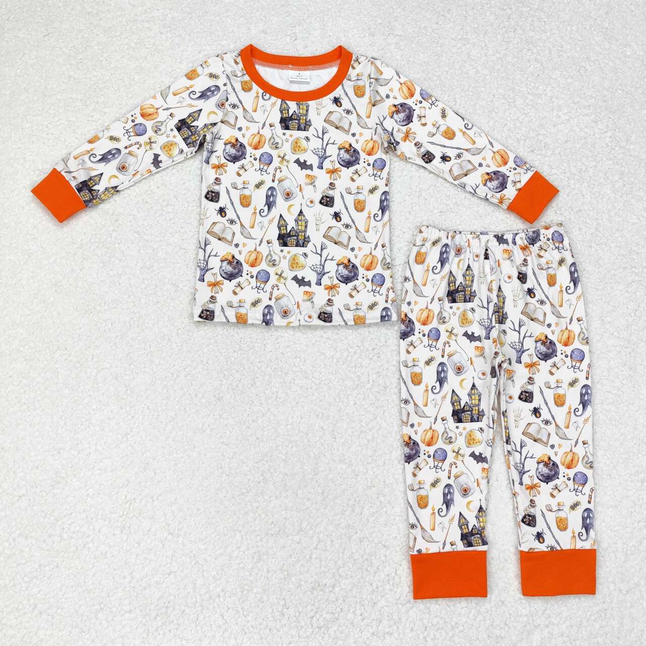 BLP0460 western clothes Long Sleeve Pants Pajamas Set NO MOQ Ghost Magic Broom Pumpkin Castle Casual Cotton Dress Animal Pattern