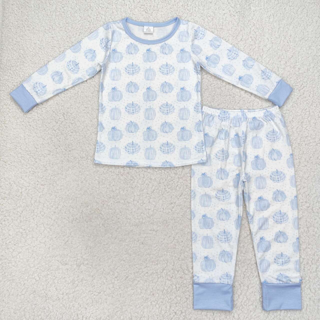 BLP0469 NO MOQ Modal Pumpkin blue and white long sleeve pants pajamas set little boys clothing sets