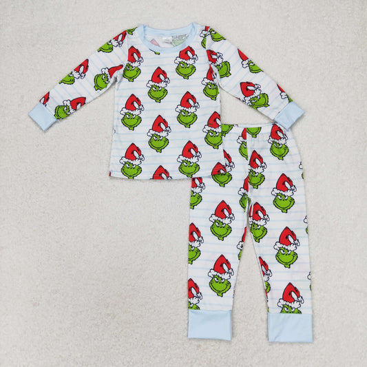 BLP0475 grinch Modal blue striped long sleeve pants pajama set