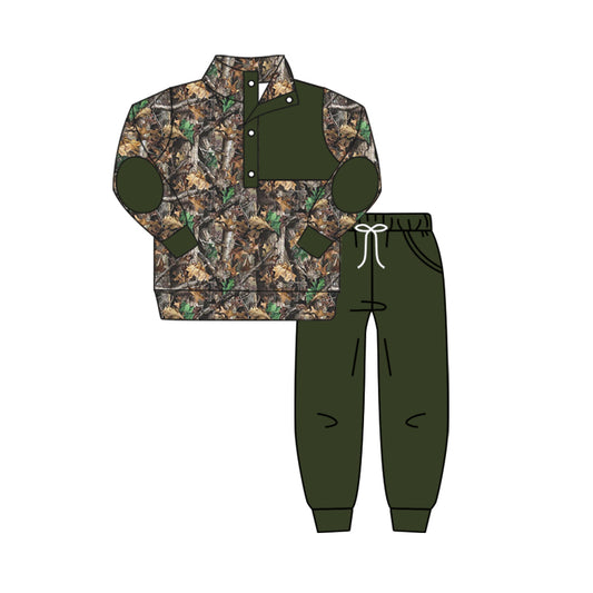 Preorder BLP0489 Leaf print long sleeve top Army green pant set High quality